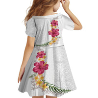 Hawaiian Plumeria and Hibiscus Kid Short Sleeve Dress White Mode