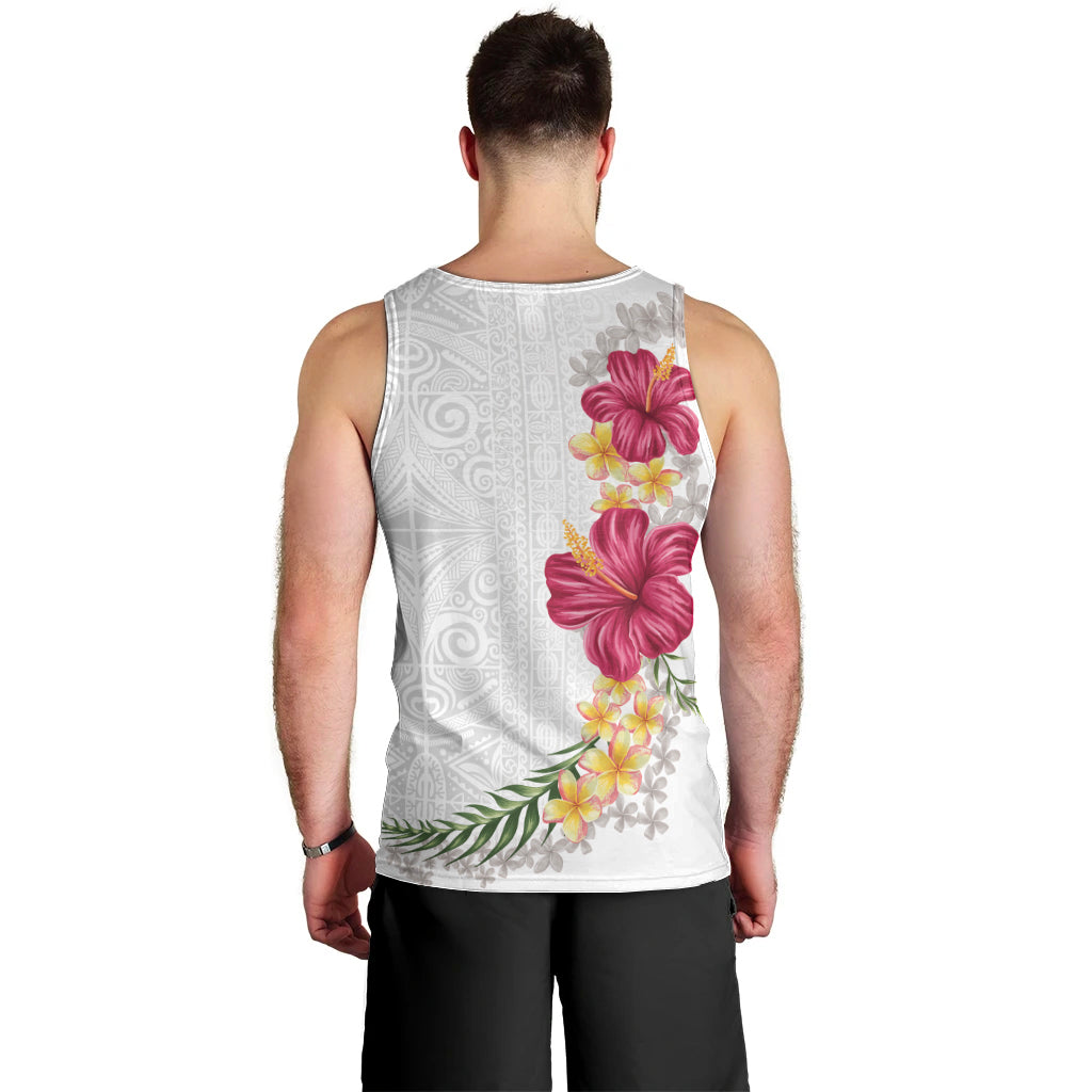 Hawaiian Plumeria and Hibiscus Men Tank Top White Mode