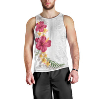Hawaiian Plumeria and Hibiscus Men Tank Top White Mode