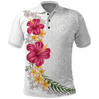 Hawaiian Plumeria and Hibiscus Polo Shirt White Mode