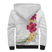 Hawaiian Plumeria and Hibiscus Sherpa Hoodie White Mode