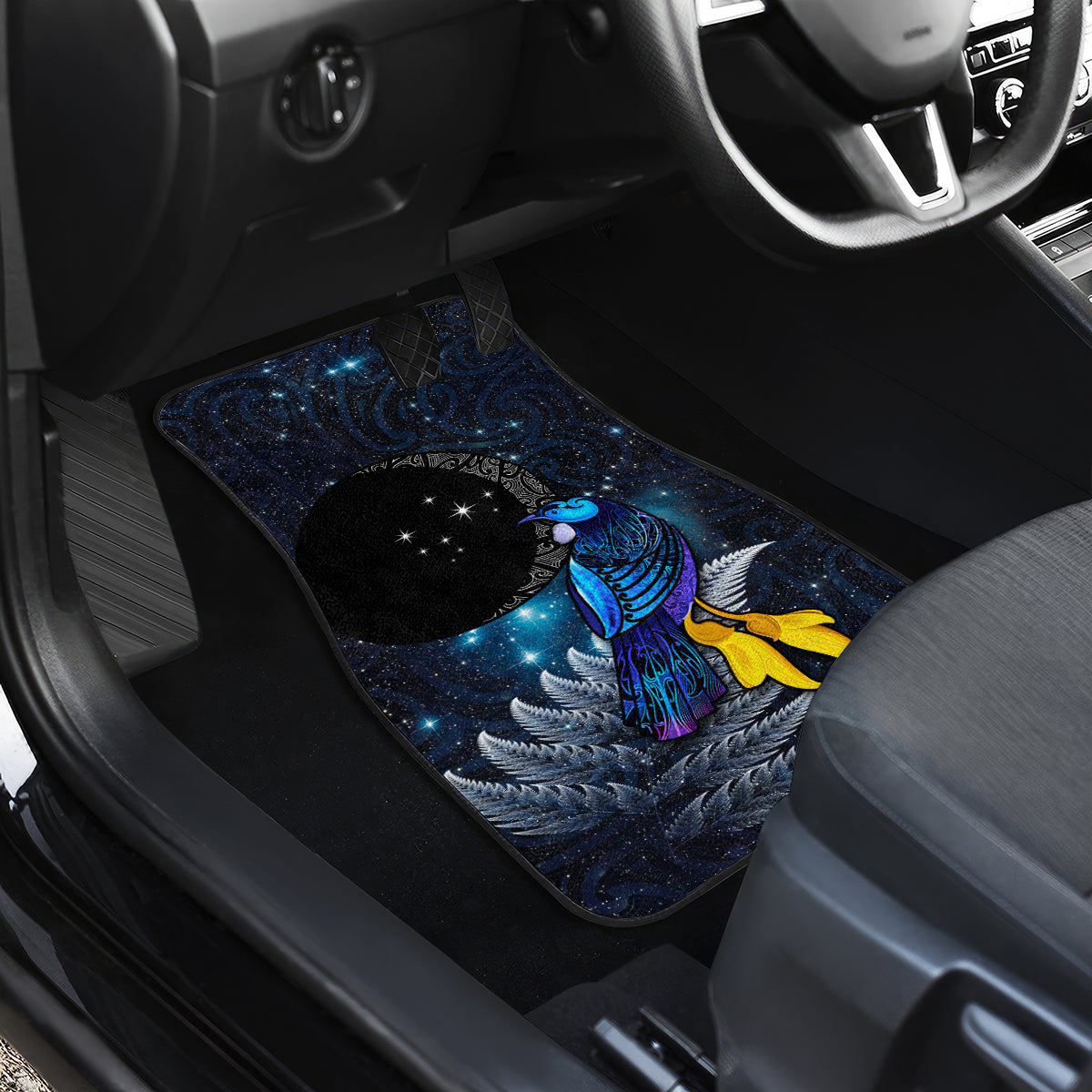 New Zealand Tui Bird Matariki Car Mats Galaxy Fern With Maori Pattern