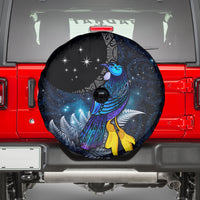 New Zealand Tui Bird Matariki Spare Tire Cover Galaxy Fern With Maori Pattern