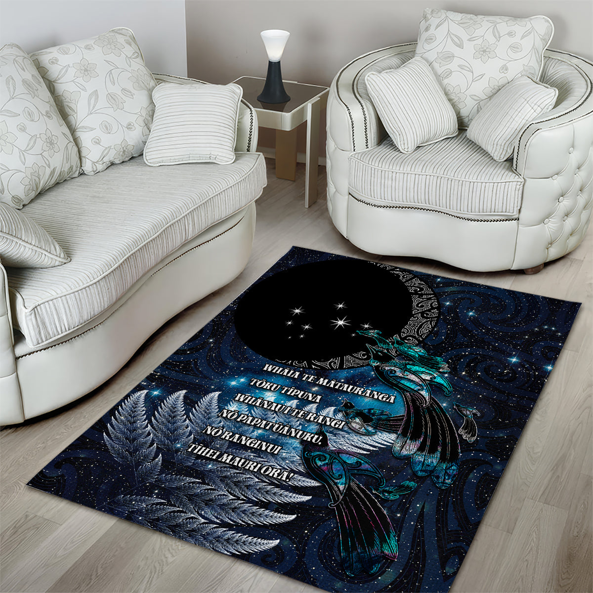 New Zealand Tui Bird Area Rug Matariki Poetry Pattern Galaxy Style LT03 - Polynesian Pride