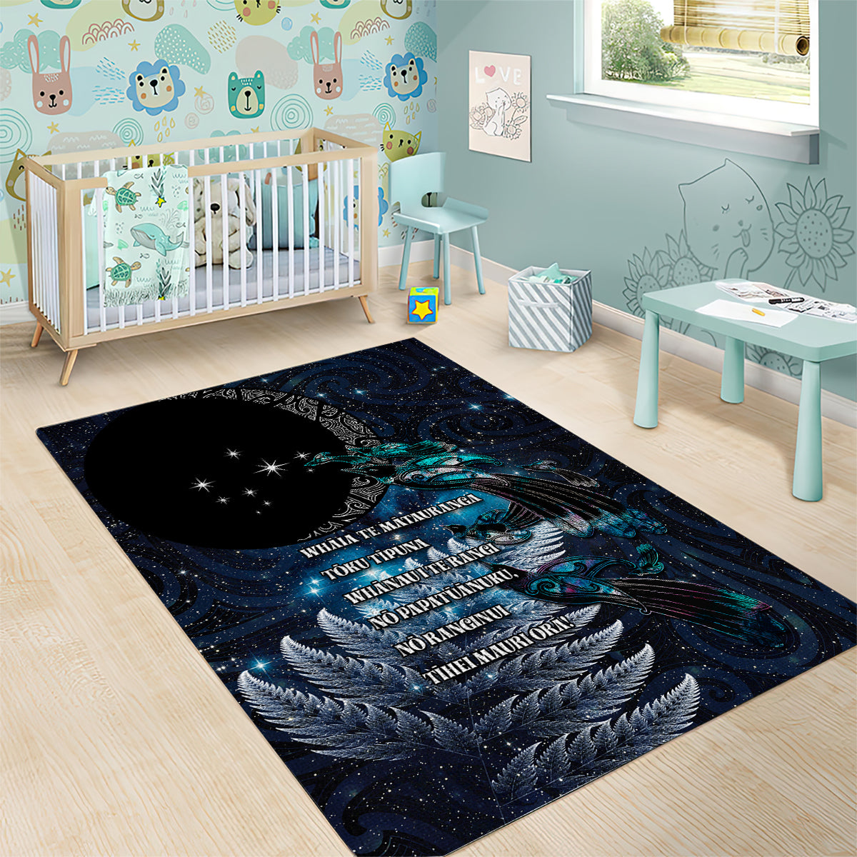 New Zealand Tui Bird Area Rug Matariki Poetry Pattern Galaxy Style LT03 - Polynesian Pride