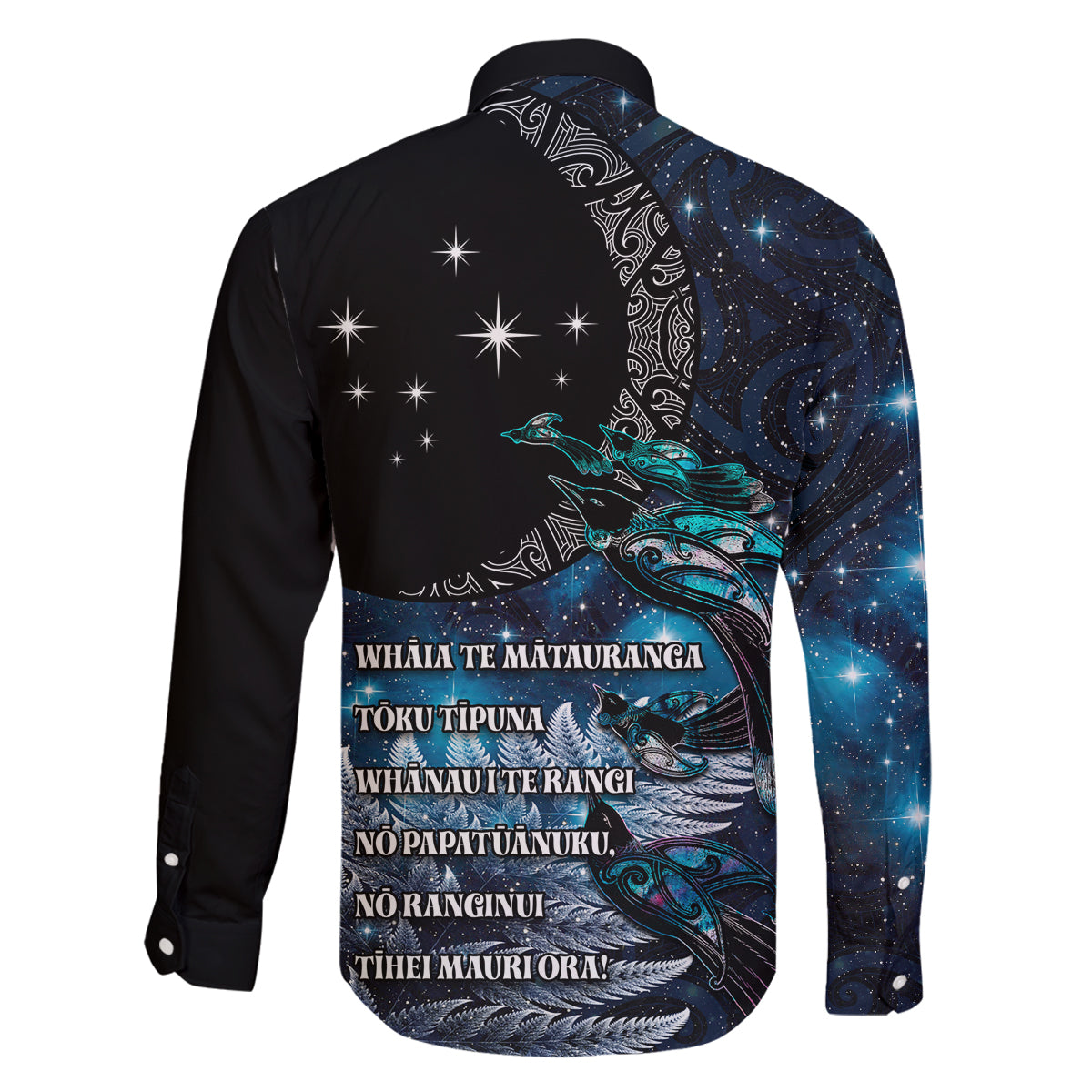 New Zealand Tui Bird Family Matching Long Sleeve Bodycon Dress and Hawaiian Shirt Matariki Poetry Pattern Galaxy Style