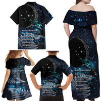 New Zealand Tui Bird Family Matching Off Shoulder Maxi Dress and Hawaiian Shirt Matariki Poetry Pattern Galaxy Style