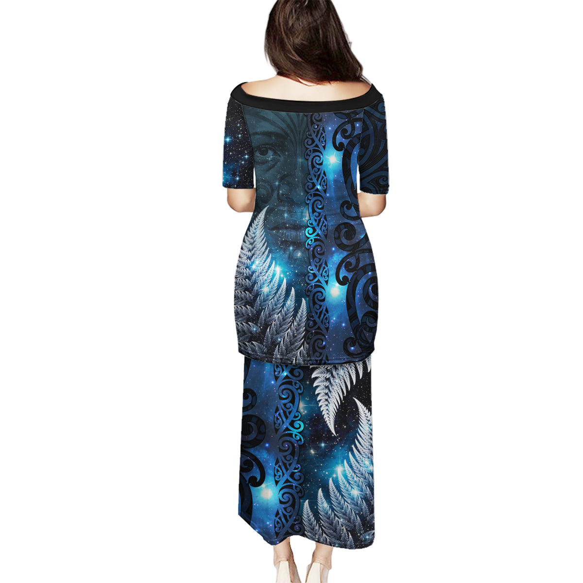 New Zealand Matariki Family Matching Puletasi and Hawaiian Shirt The Tribal Maori Face and Silver Fern