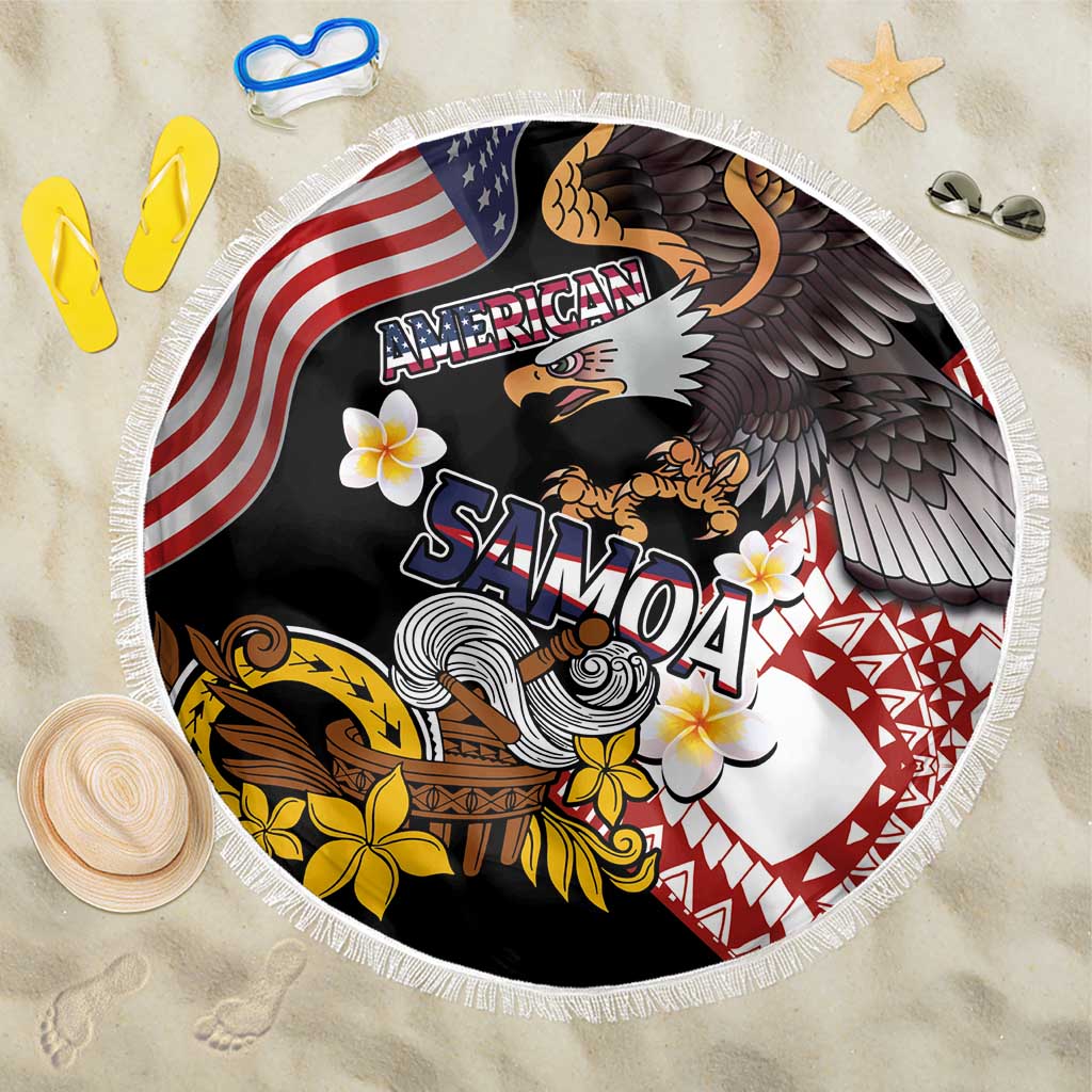 United States and American Samoa Together Beach Blanket Bald Eagle and Polynesian Traditional Culture with Plumeria