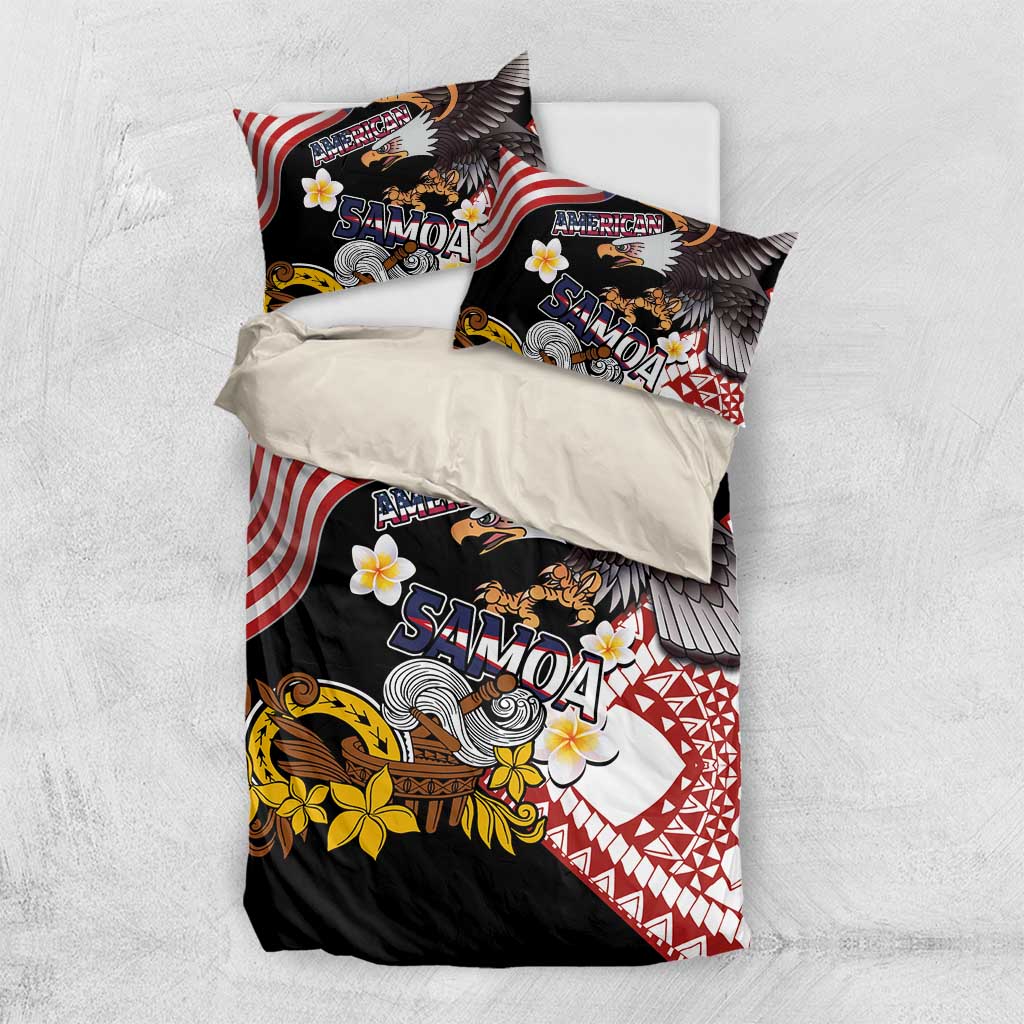 United States and American Samoa Together Bedding Set Bald Eagle and Polynesian Traditional Culture with Plumeria