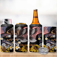 United States and American Samoa Together 4 in 1 Can Cooler Tumbler Bald Eagle and Polynesian Traditional Culture with Plumeria
