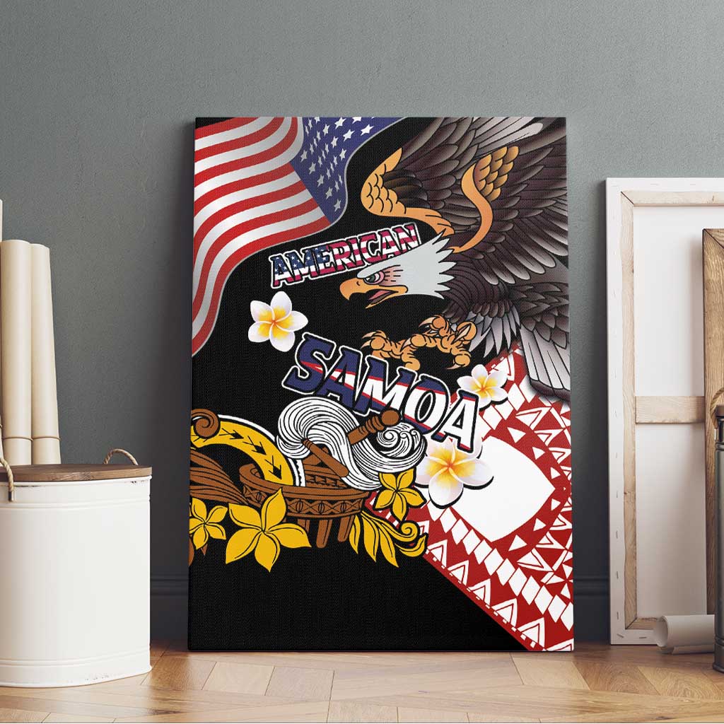 United States and American Samoa Together Canvas Wall Art Bald Eagle and Polynesian Traditional Culture with Plumeria