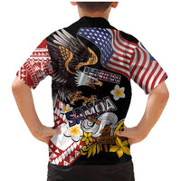 United States and American Samoa Together Family Matching Mermaid Dress and Hawaiian Shirt Bald Eagle and Polynesian Traditional Culture with Plumeria