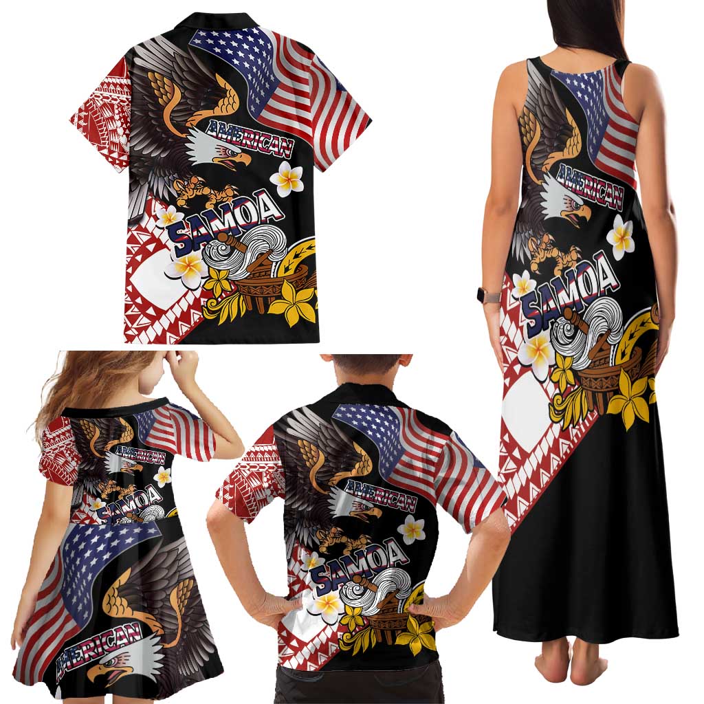 United States and American Samoa Together Family Matching Tank Maxi Dress and Hawaiian Shirt Bald Eagle and Polynesian Traditional Culture with Plumeria