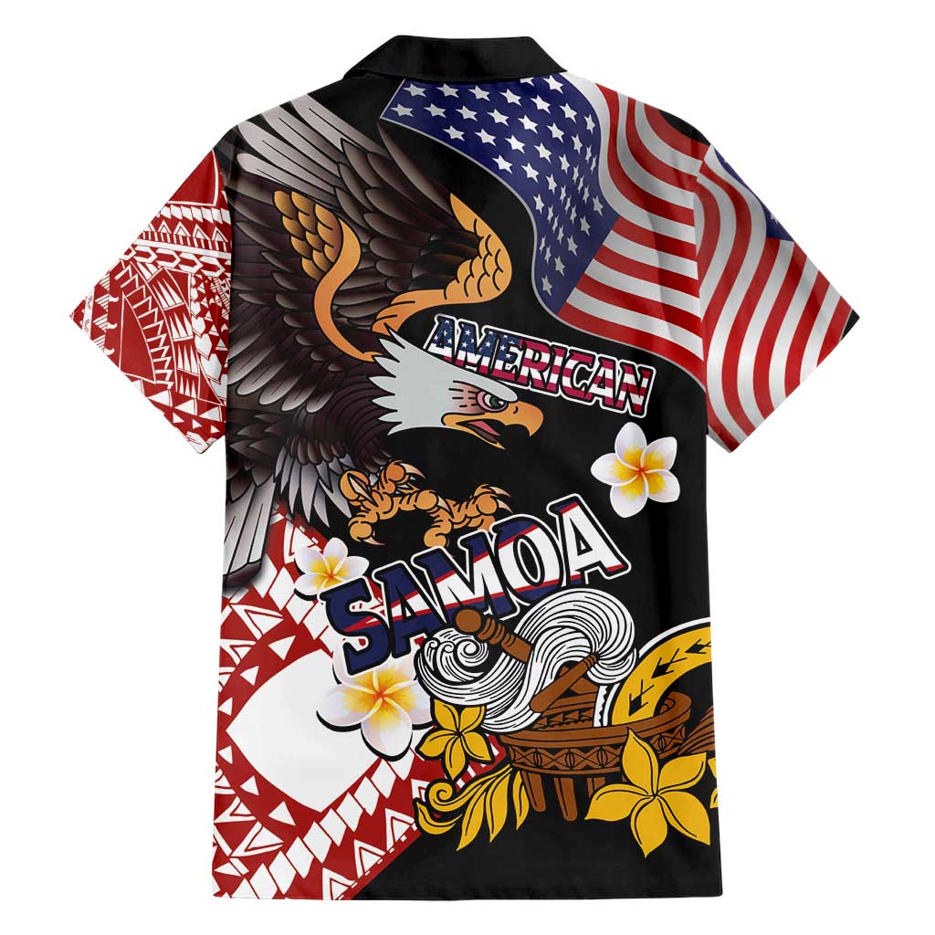 United States and American Samoa Together Hawaiian Shirt Bald Eagle and Polynesian Traditional Culture with Plumeria