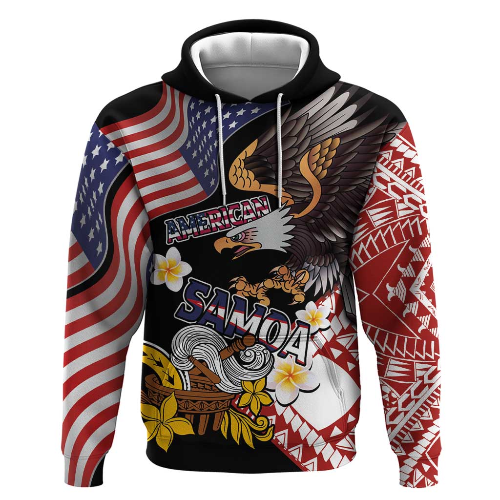 United States and American Samoa Together Hoodie Bald Eagle and Polynesian Traditional Culture with Plumeria