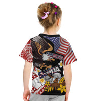 United States and American Samoa Together Kid T Shirt Bald Eagle and Polynesian Traditional Culture with Plumeria