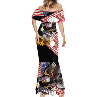 United States and American Samoa Together Mermaid Dress Bald Eagle and Polynesian Traditional Culture with Plumeria