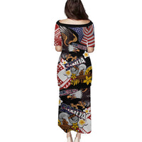 United States and American Samoa Together Puletasi Bald Eagle and Polynesian Traditional Culture with Plumeria