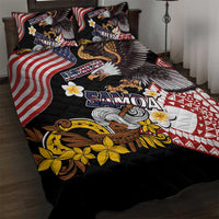 United States and American Samoa Together Quilt Bed Set Bald Eagle and Polynesian Traditional Culture with Plumeria