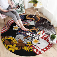United States and American Samoa Together Round Carpet Bald Eagle and Polynesian Traditional Culture with Plumeria