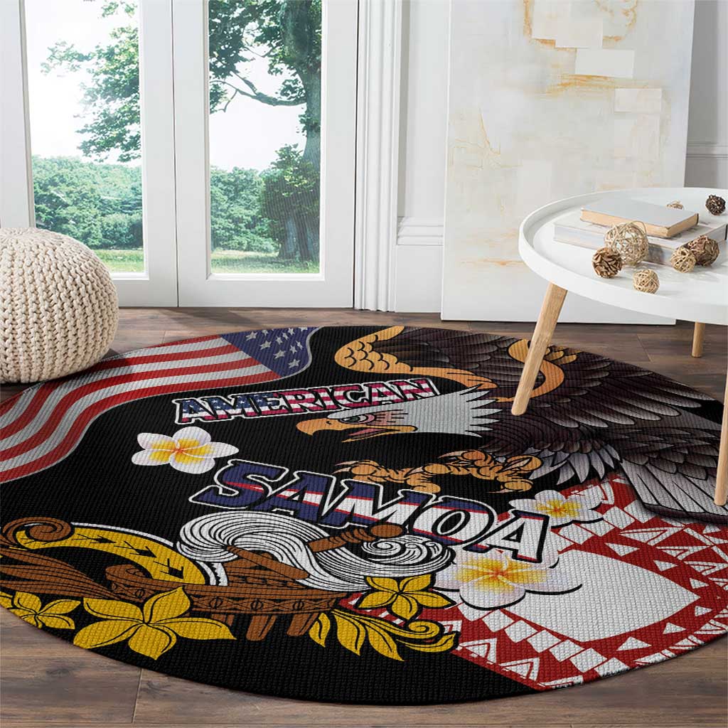 United States and American Samoa Together Round Carpet Bald Eagle and Polynesian Traditional Culture with Plumeria