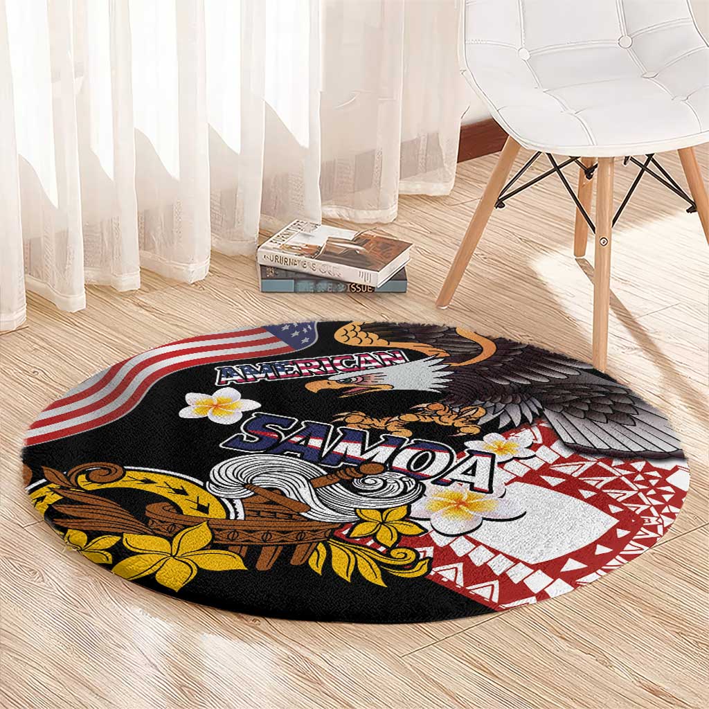 United States and American Samoa Together Round Carpet Bald Eagle and Polynesian Traditional Culture with Plumeria
