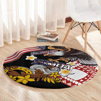United States and American Samoa Together Round Carpet Bald Eagle and Polynesian Traditional Culture with Plumeria