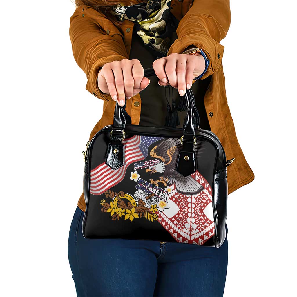 United States and American Samoa Together Shoulder Handbag Bald Eagle and Polynesian Traditional Culture with Plumeria