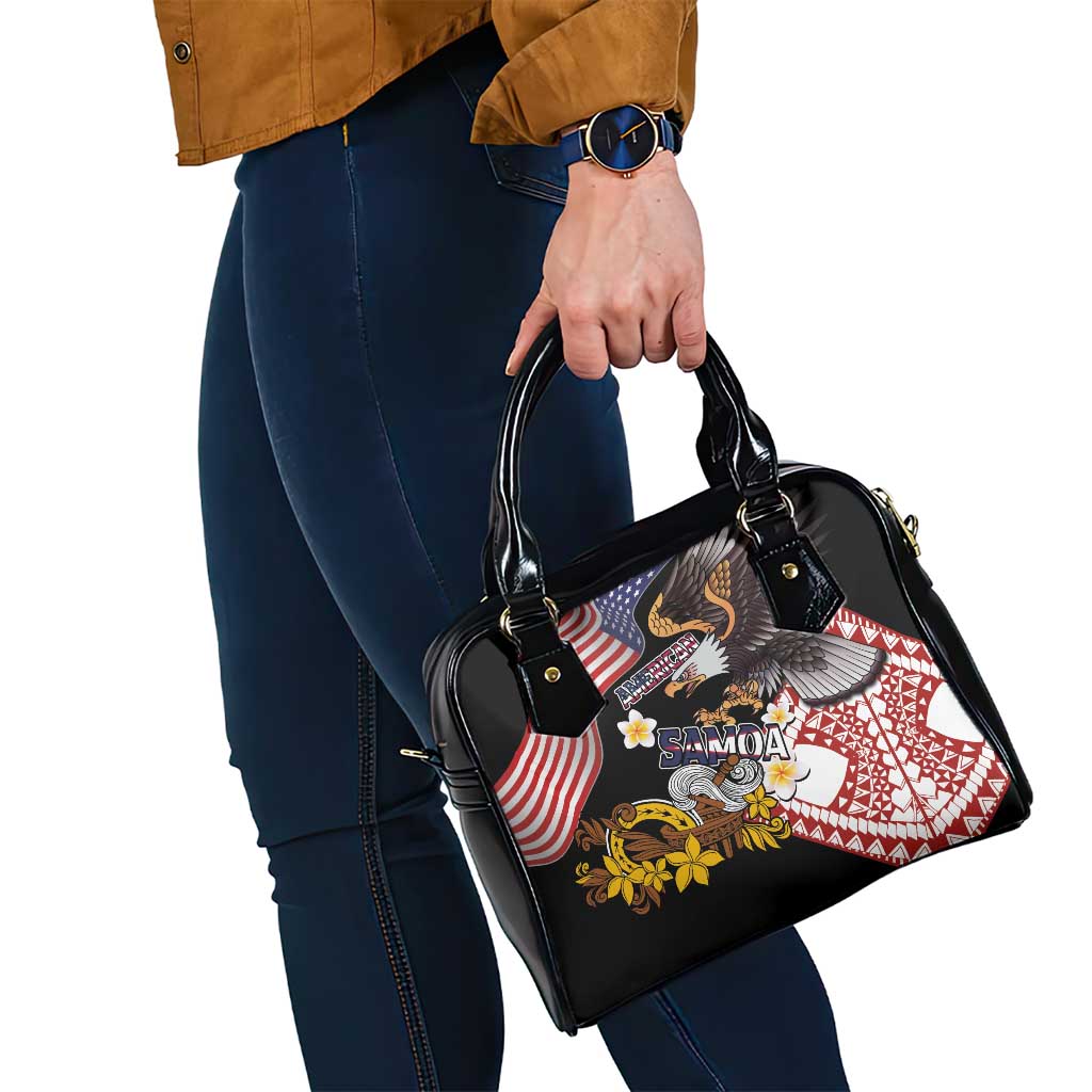 United States and American Samoa Together Shoulder Handbag Bald Eagle and Polynesian Traditional Culture with Plumeria