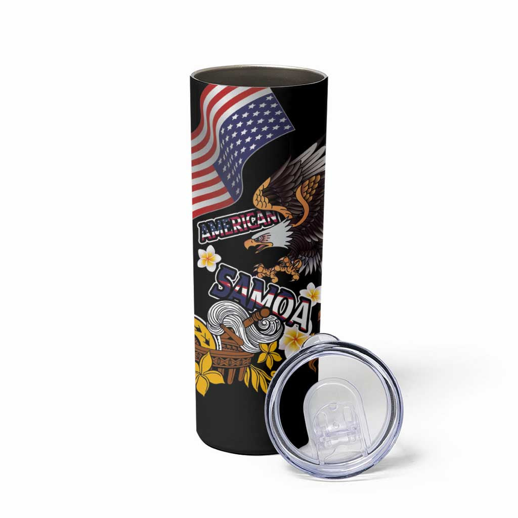 United States and American Samoa Together Skinny Tumbler Bald Eagle and Polynesian Traditional Culture with Plumeria