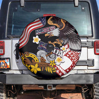 United States and American Samoa Together Spare Tire Cover Bald Eagle and Polynesian Traditional Culture with Plumeria