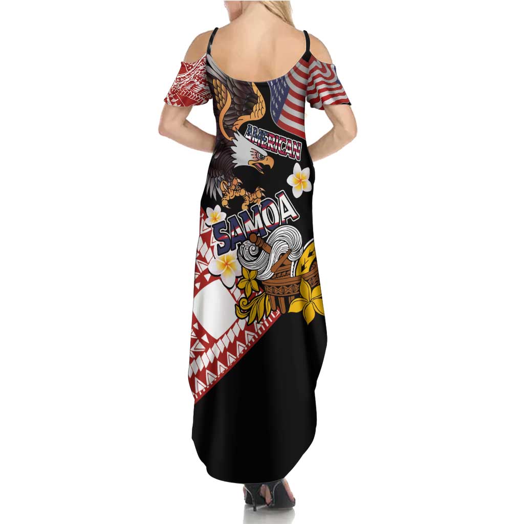 United States and American Samoa Together Summer Maxi Dress Bald Eagle and Polynesian Traditional Culture with Plumeria