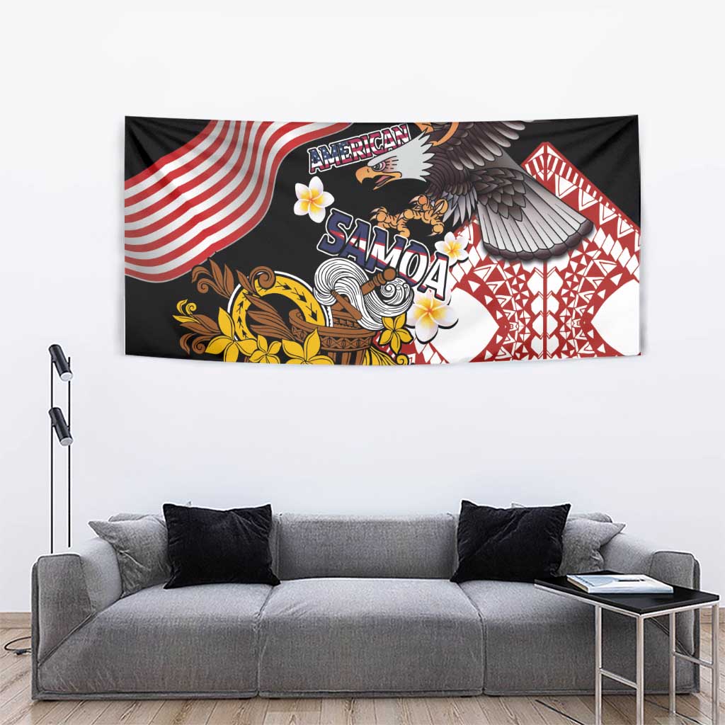 United States and American Samoa Together Tapestry Bald Eagle and Polynesian Traditional Culture with Plumeria