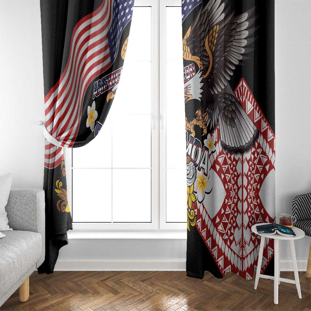 United States and American Samoa Together Window Curtain Bald Eagle and Polynesian Traditional Culture with Plumeria
