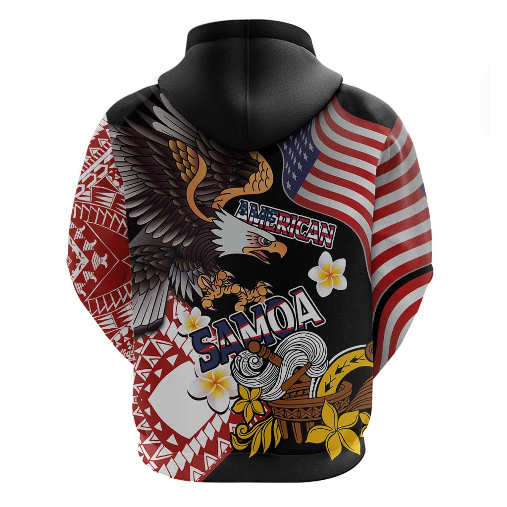 United States and American Samoa Together Zip Hoodie Bald Eagle and Polynesian Traditional Culture with Plumeria