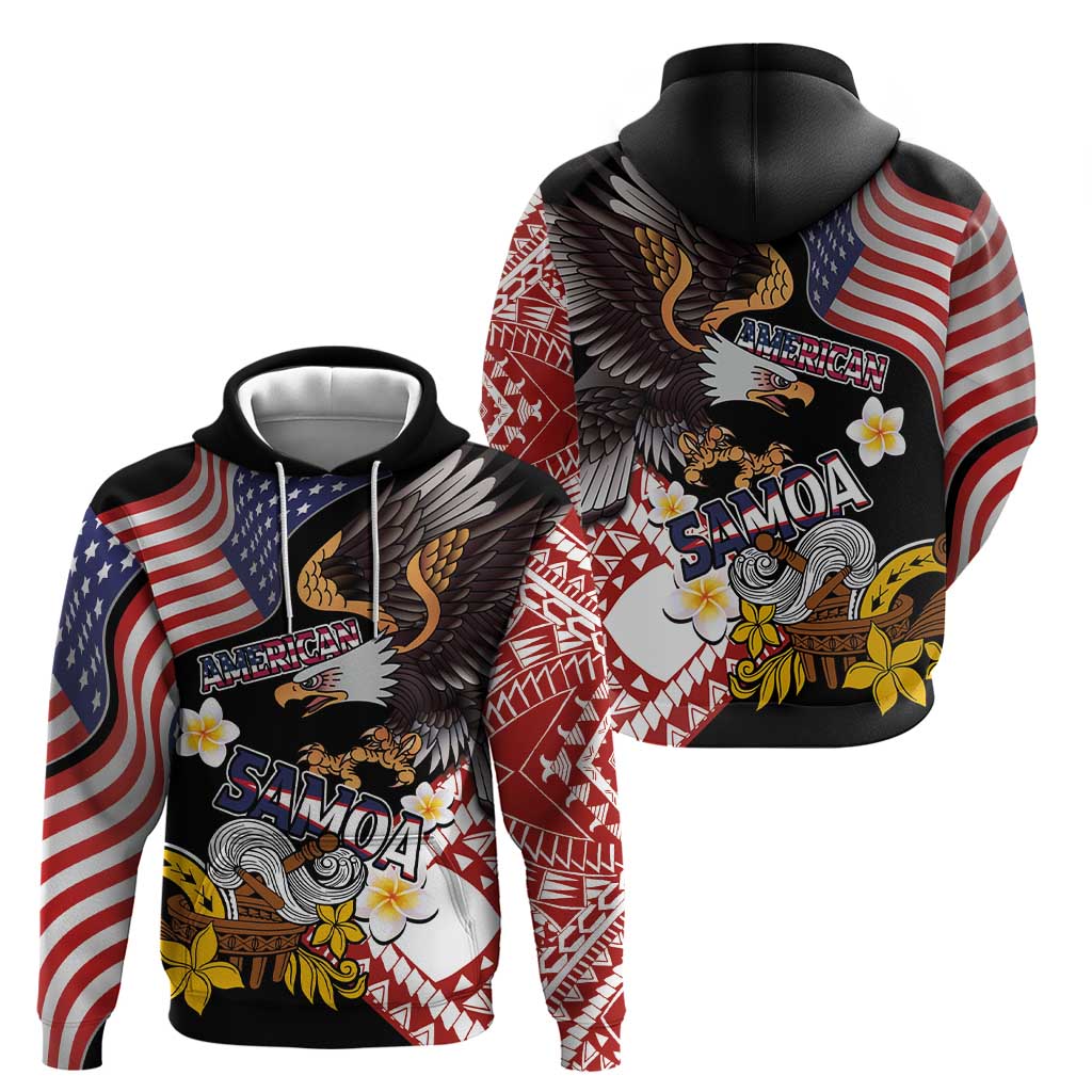 United States and American Samoa Together Zip Hoodie Bald Eagle and Polynesian Traditional Culture with Plumeria