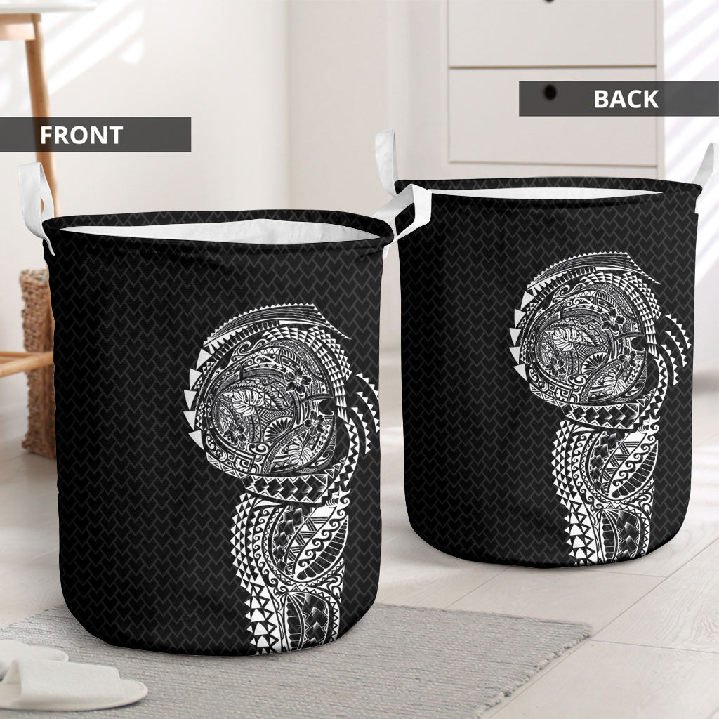 Hawaiian Traditional Tattoos Laundry Basket Kakau Tribal Tropical Plant Motif Black Color