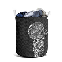 Hawaiian Traditional Tattoos Laundry Basket Kakau Tribal Tropical Plant Motif Black Color