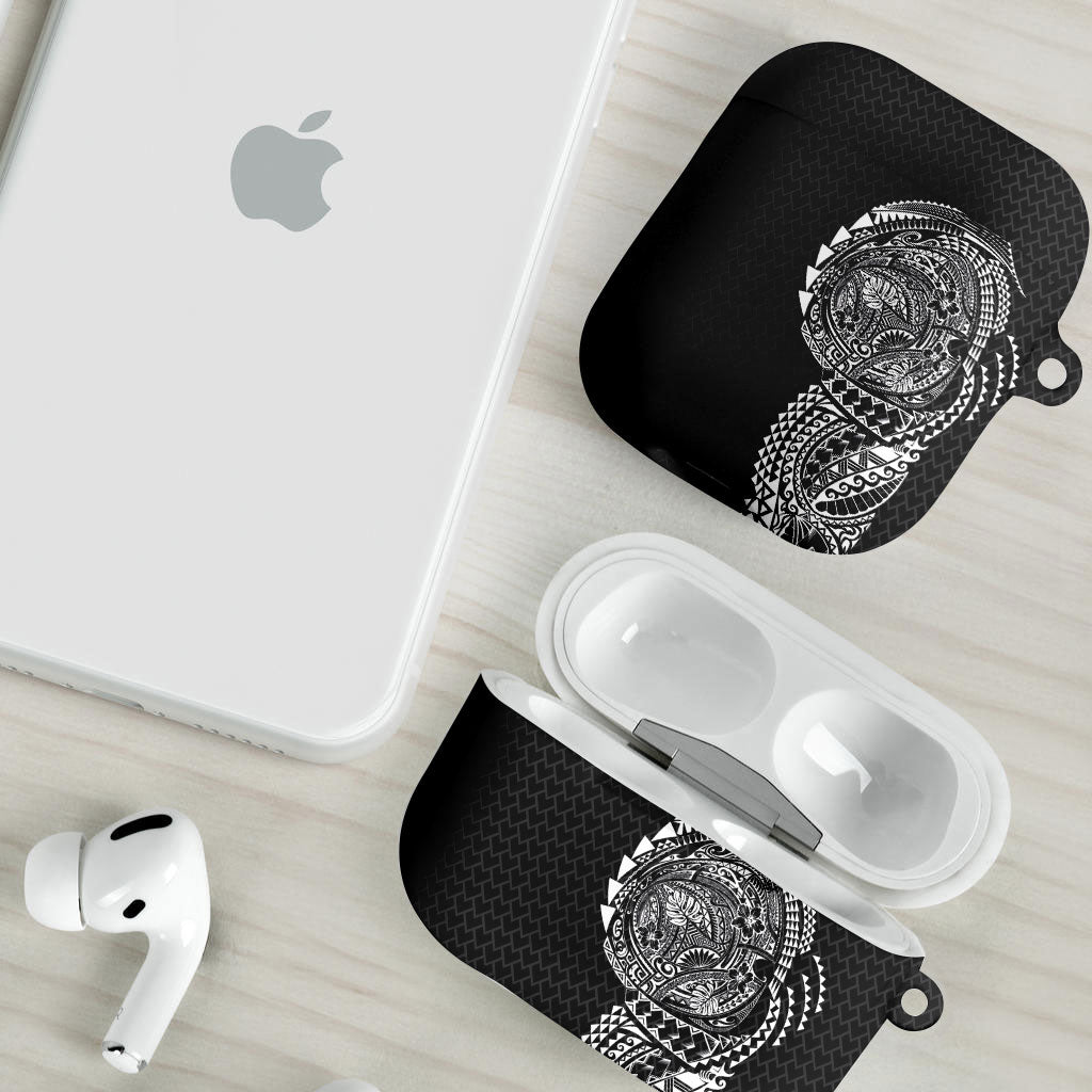 Hawaiian Traditional Tattoos AirPods Case Kakau Tribal Tropical Plant Motif Black Color