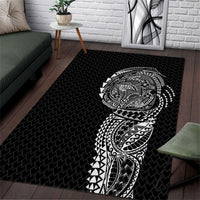 Hawaiian Traditional Tattoos Area Rug Kakau Tribal Tropical Plant Motif Black Color