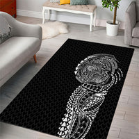 Hawaiian Traditional Tattoos Area Rug Kakau Tribal Tropical Plant Motif Black Color