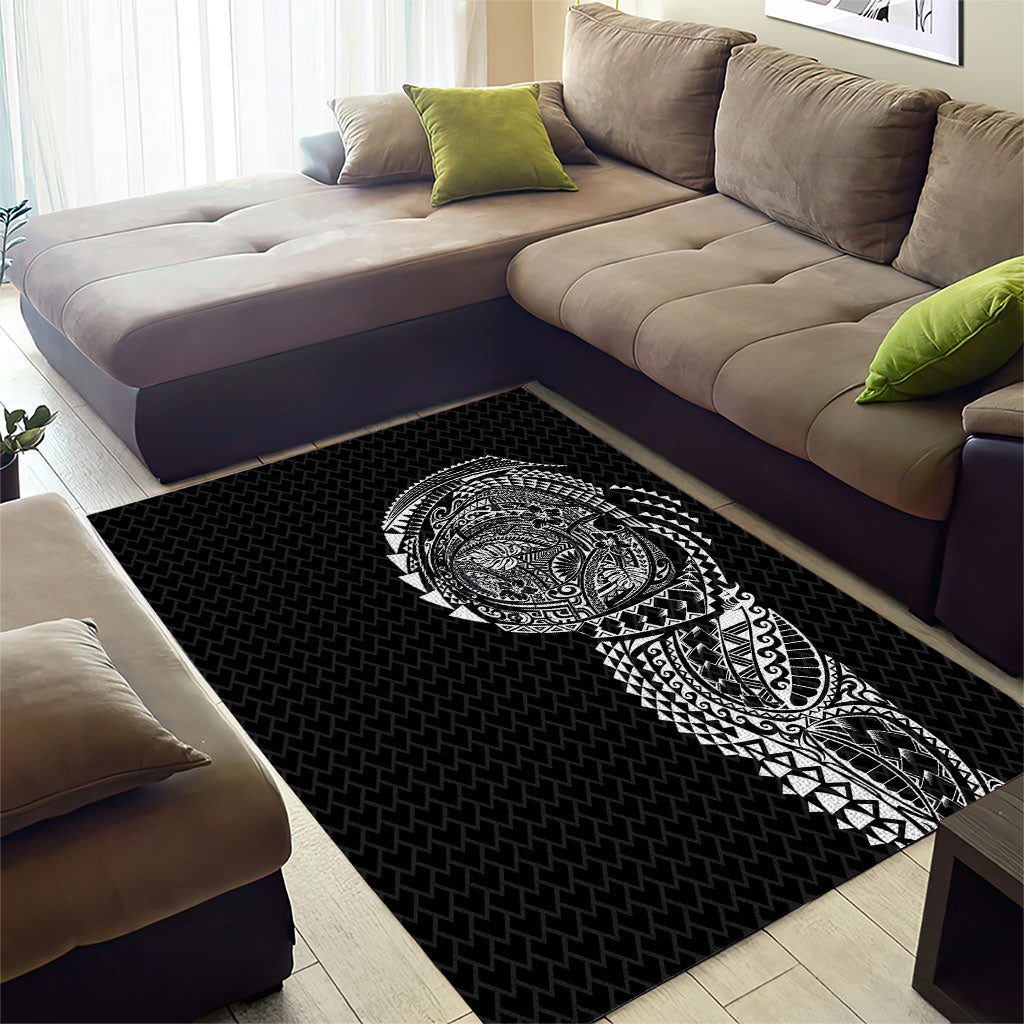 Hawaiian Traditional Tattoos Area Rug Kakau Tribal Tropical Plant Motif Black Color