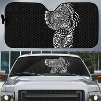 Hawaiian Traditional Tattoos Auto Sun Shade Kakau Tribal Tropical Plant Motif Black Color