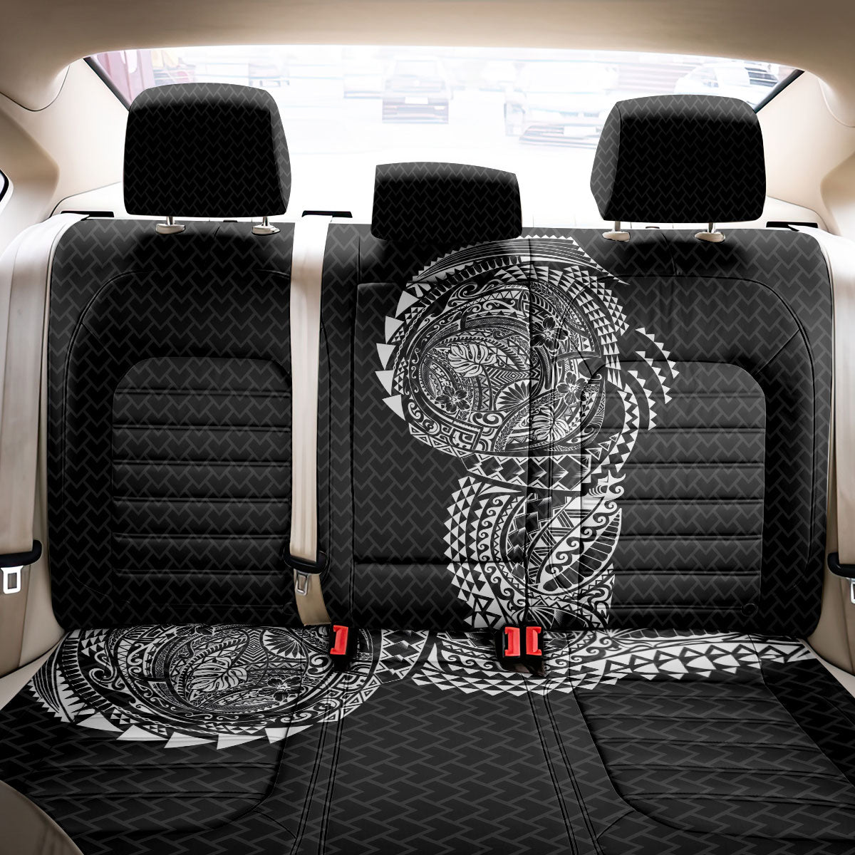 Hawaiian Traditional Tattoos Back Car Seat Cover Kakau Tribal Tropical Plant Motif Black Color
