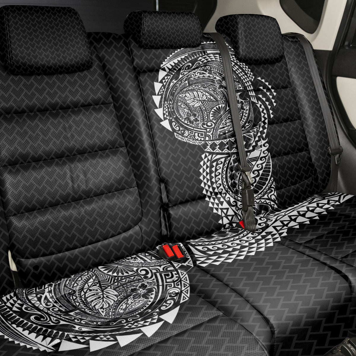 Hawaiian Traditional Tattoos Back Car Seat Cover Kakau Tribal Tropical Plant Motif Black Color