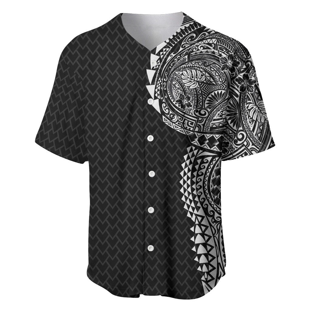 Hawaiian Traditional Tattoos Baseball Jersey Kakau Tribal Tropical Plant Motif Black Color