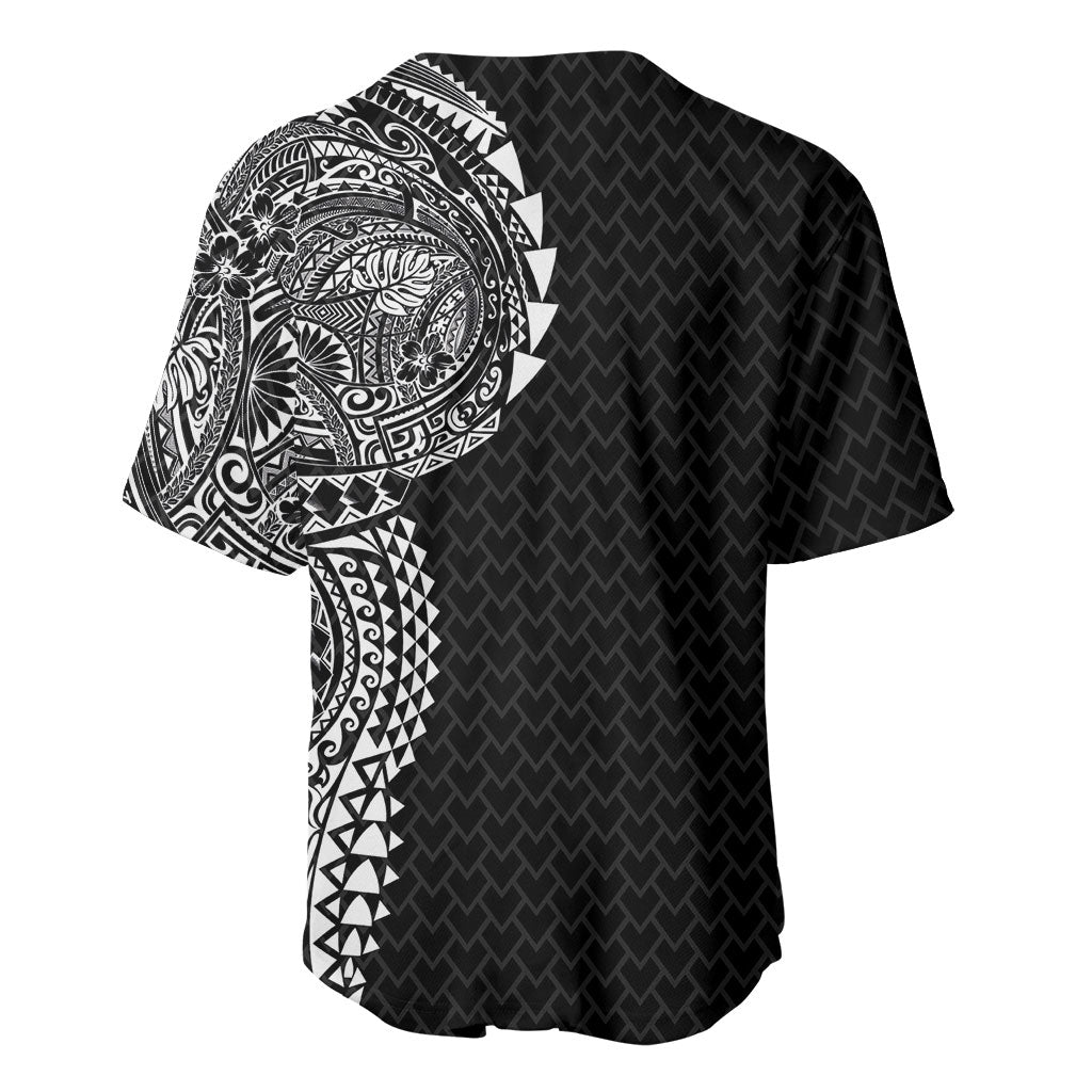 Hawaiian Traditional Tattoos Baseball Jersey Kakau Tribal Tropical Plant Motif Black Color