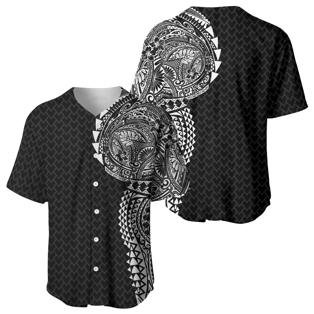 Hawaiian Traditional Tattoos Baseball Jersey Kakau Tribal Tropical Plant Motif Black Color