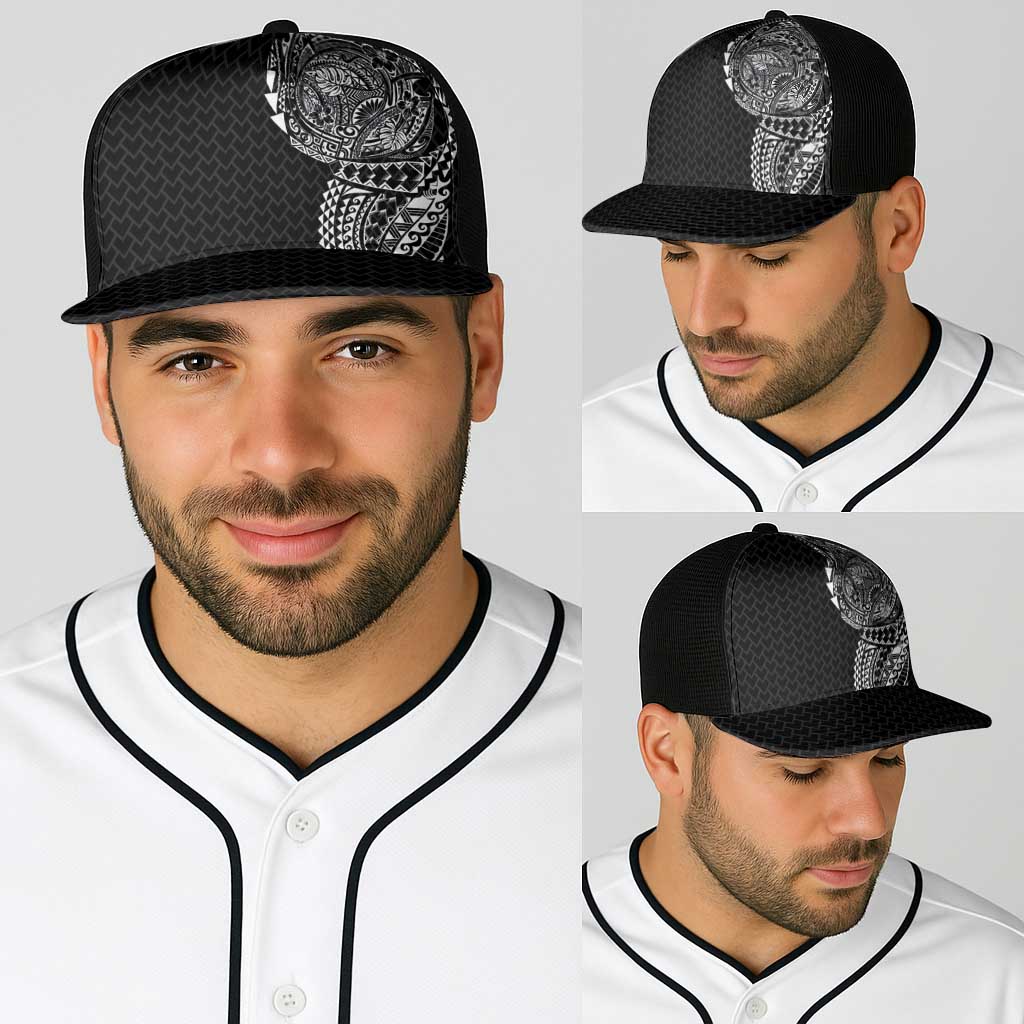 Hawaiian Traditional Tattoos Baseball Net Cap Kakau Tribal Tropical Plants Motif Black Color